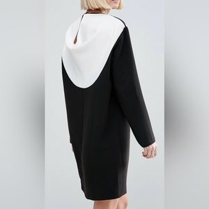 ASOS black and white drape neck dress SZ 10